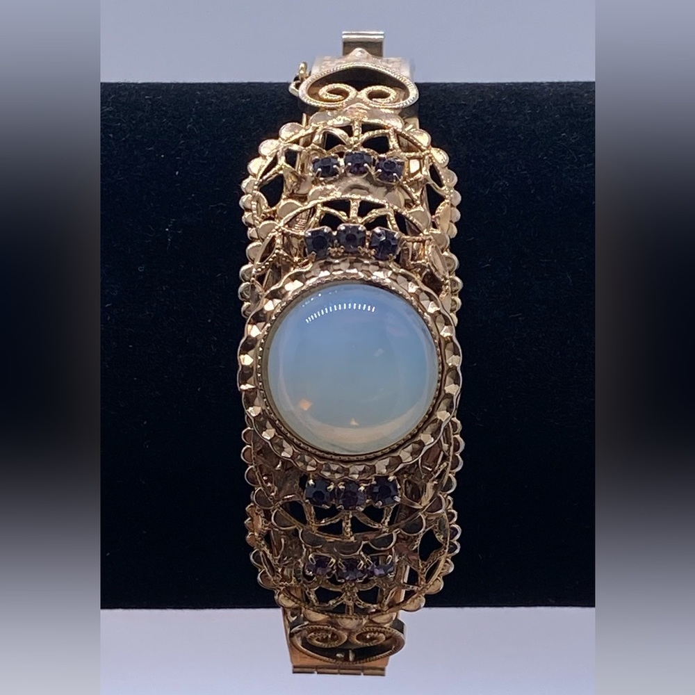 Vintage Bangle Clasp Bracelet with CZ Opel & Purple Stones
